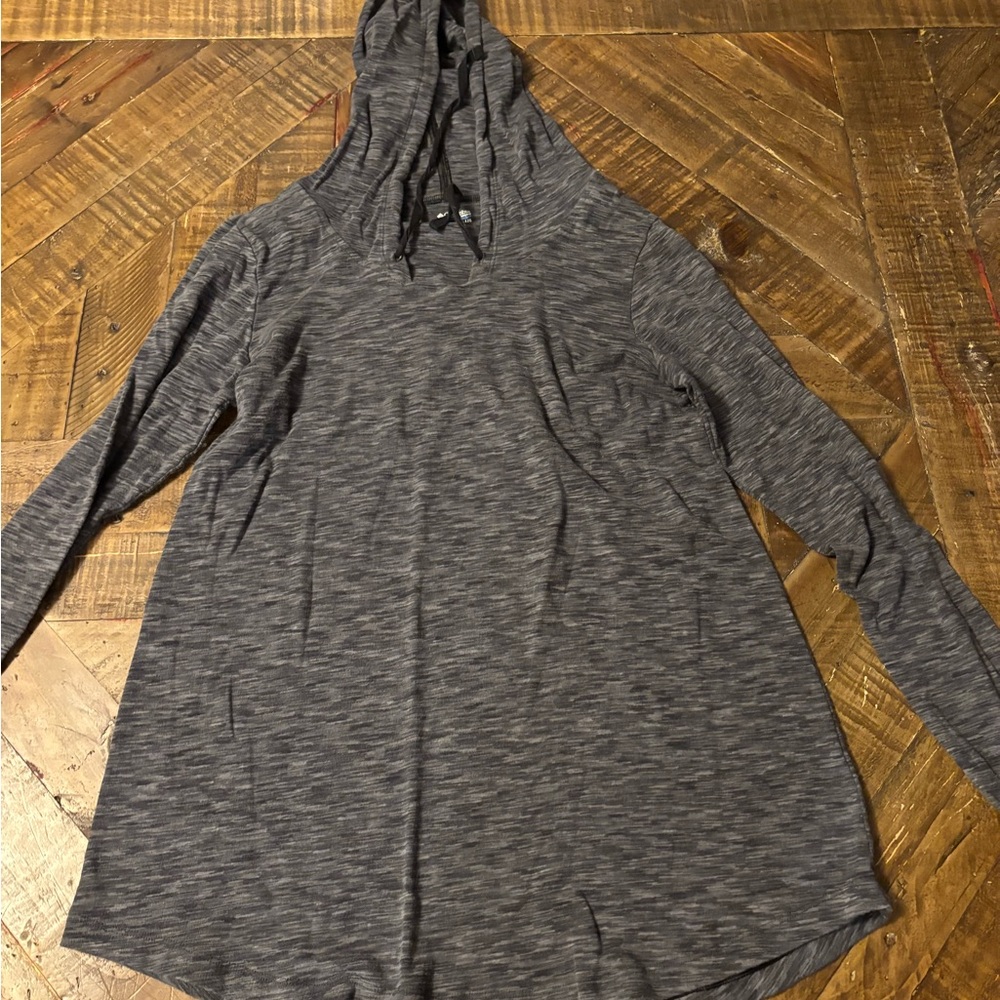 Gray Hooded Long Sleeve Top